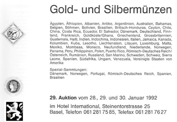  Schweizerischer Bankverein (Basel) Auktion 29 (1992) Spezial-Sammlungen Dänemark ,Norwegen ,Portugal   