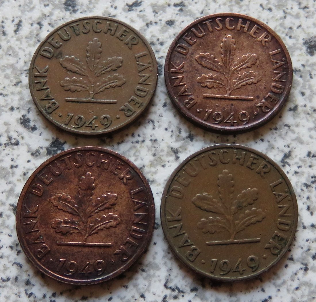  BRD 1 Pfennig 1949 D, F, G und J   