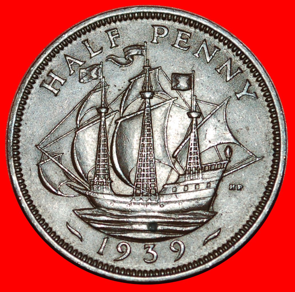  * SHIP: UNITED KINGDOM★ HALF PENNY 1939! GEORGE VI (1937-1952) GREAT BRITAIN  LOW START★ NO RESERVE!   