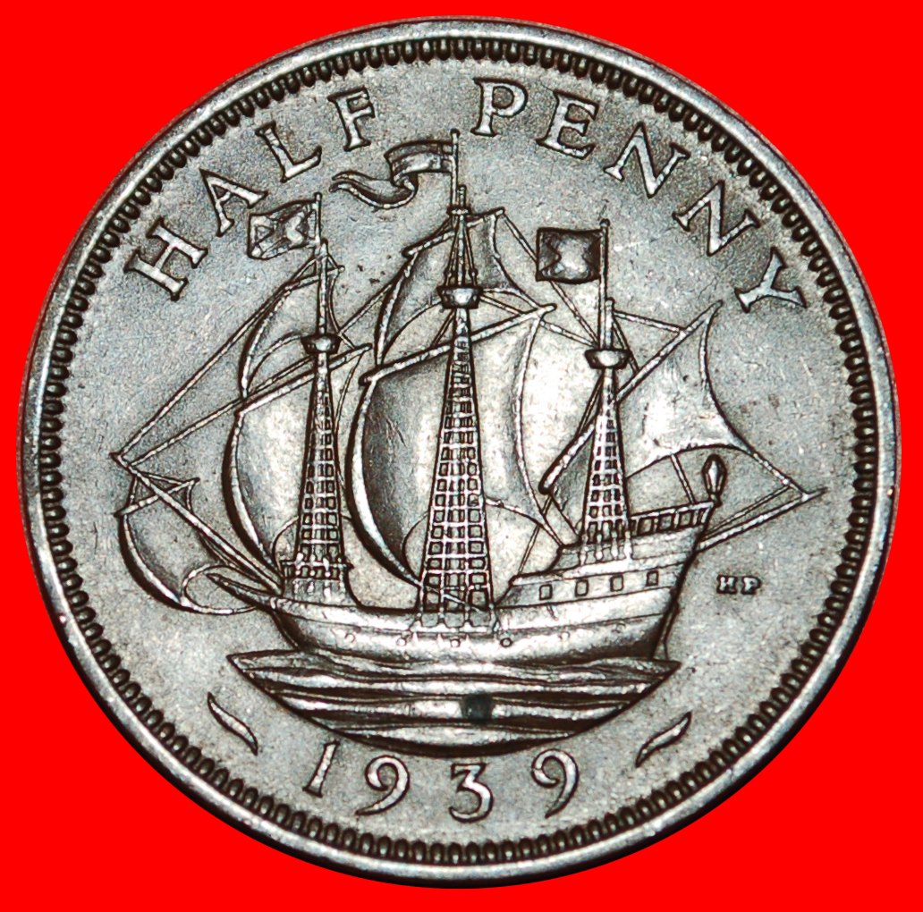  * SCHIFF: GROSSBRITANNIEN ★ HALBER PENNY 1939! GEORG VI. (1937-1952) OHNE VORBEHALT!   