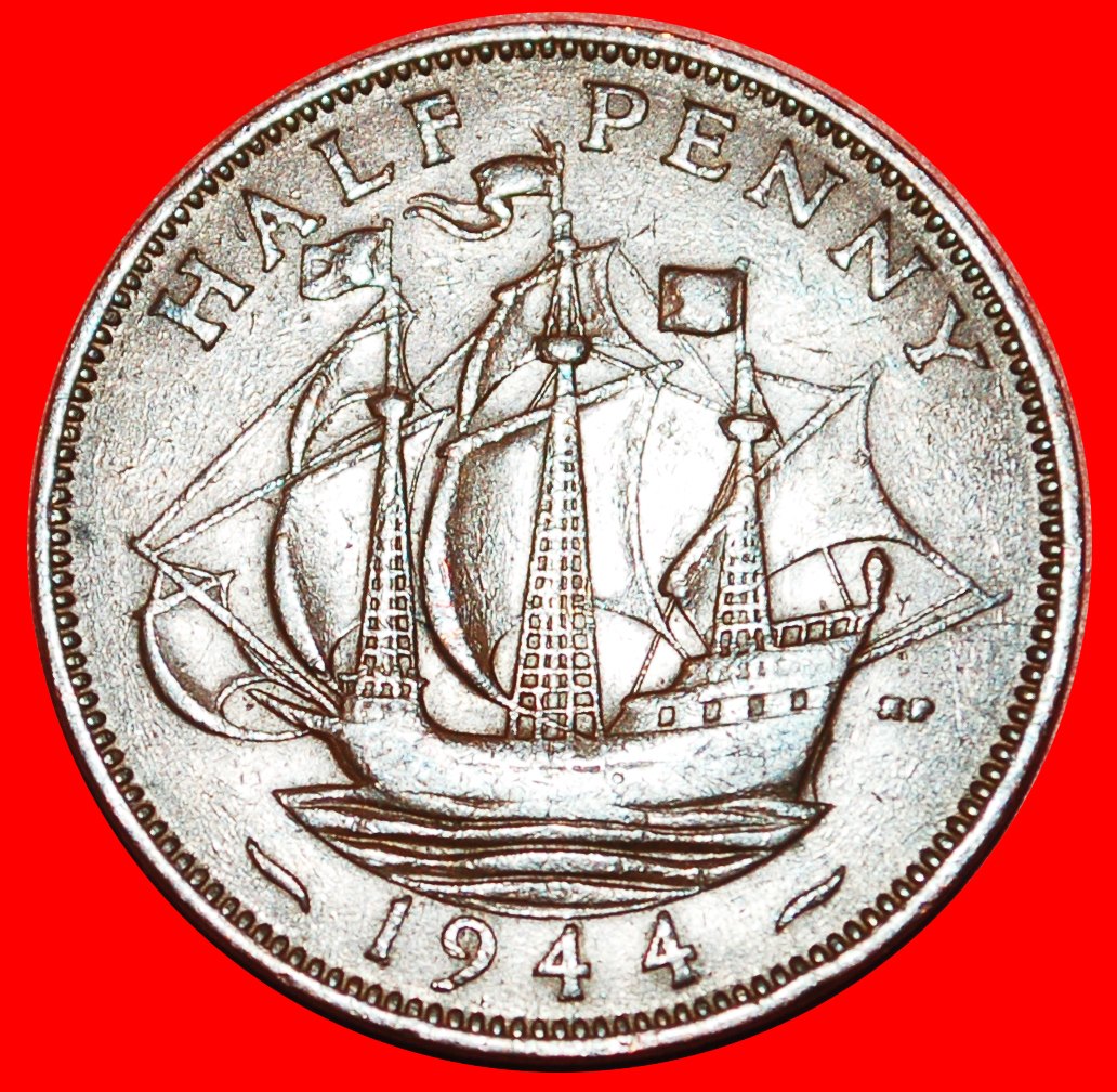  * SHIP: UNITED KINGDOM★ HALF PENNY 1944! GEORGE VI (1937-1952) GREAT BRITAIN  LOW START★ NO RESERVE!   