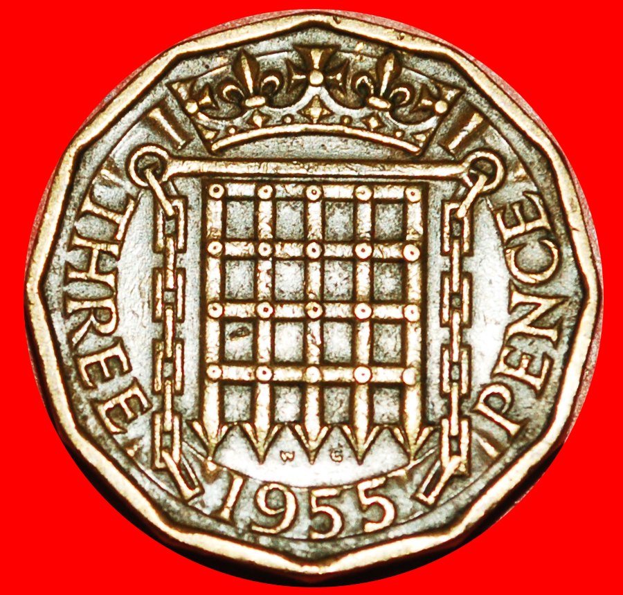  * FALLGATTER (1954-1970): GROSSBRITANNIEN ★ 3 PENCE 1955!  OHNE VORBEHALT!   