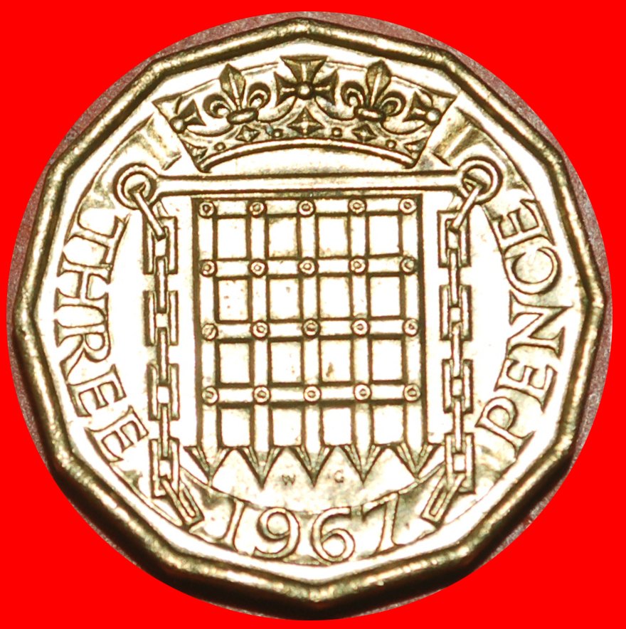  * PORTCULLIS 1954-1970: UNITED KINGDOM★3 PENCE 1967 MINT LUSTRE★GREAT BRITAIN★LOW START★ NO RESERVE!   