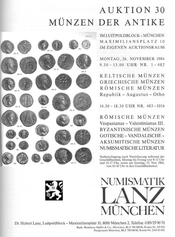  Lanz ( München ) Auktion 30 (1984) ANTIKE - Römische Republik & Kaiserzeit ,Griechen ,Kelten ,Byzanz   