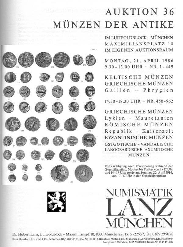  Lanz ( München ) Auktion 36 (1986) ANTIKE - Römische Republik & Kaiserzeit ,Griechen ,Kelten ,Byzanz   