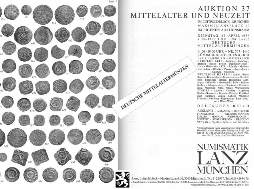  Lanz ( München ) Auktion 37 (1986) Mittelalter & Neuzeit ua. Grosse Sammlung Deutsches Mittelalter   