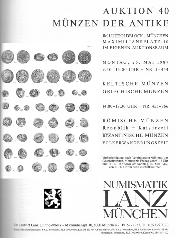  Lanz ( München ) Auktion 40 (1987) ANTIKE - Römische Republik & Kaiserzeit ,Griechen ,Kelten ,Byzanz   