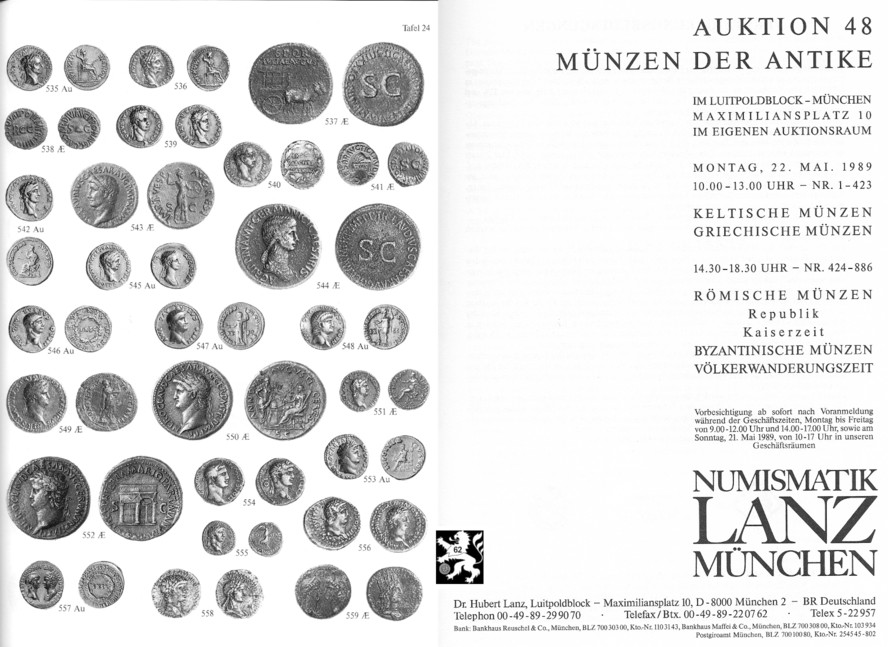  Lanz ( München ) Auktion 48 (1989) ANTIKE - Römische Republik & Kaiserzeit ,Griechen ,Kelten ,Byzanz   