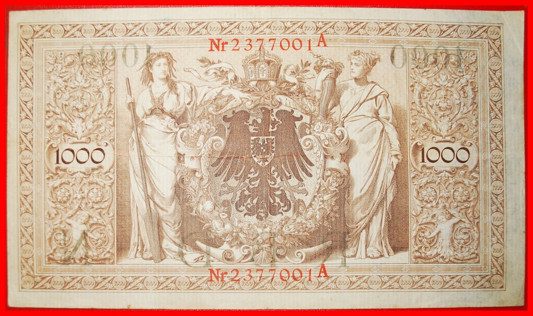  * REICHSBANKNOTE: DEUTSCHLAND ★ 1000 MARK 1910 ROTE SIEGEL (1910-1916)! OHNE VORBEHALT!   