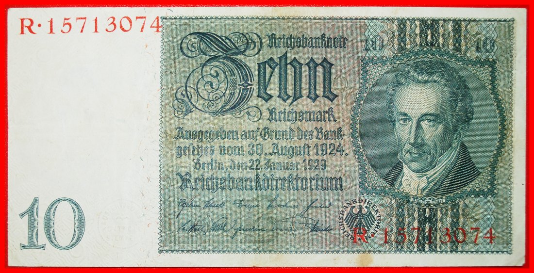  * REICHSBANKNOTE: DEUTSCHLAND ★ 10 MARK 1929! R 15713074 OHNE VORBEHALT!   