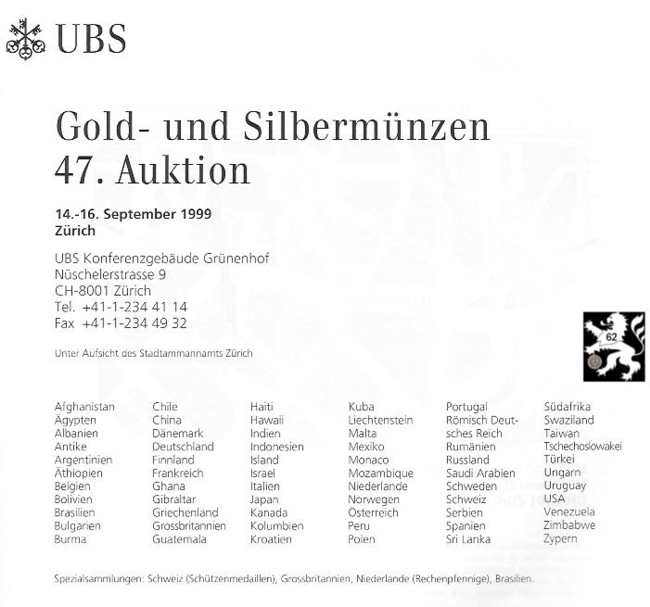  Schweizerischer Bankverein (Zürich) Auktion 47 (1999)Serien Schweiz Schützenmedaillen Rechenpfennige   