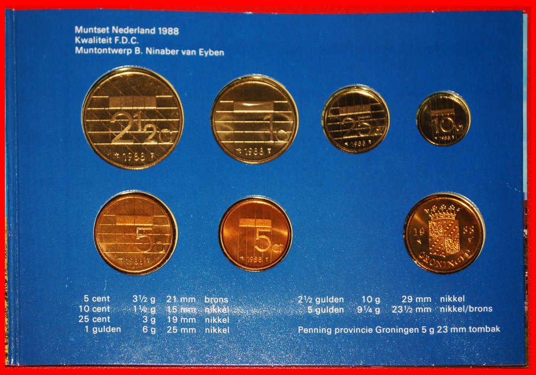  * BEATRIX 1980-2013: NETHERLANDS★MINT SET 1988 6 COINS + MEDAL GRONINGEN★LOW START★ NO RESERVE!   