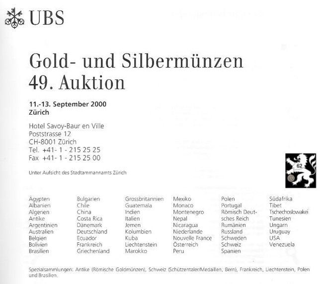  Schweizerischer Bankverein (Basel) Auktion 49 (2000) Antike Römische Goldmünzen Schweiz ,Bern ,Polen   