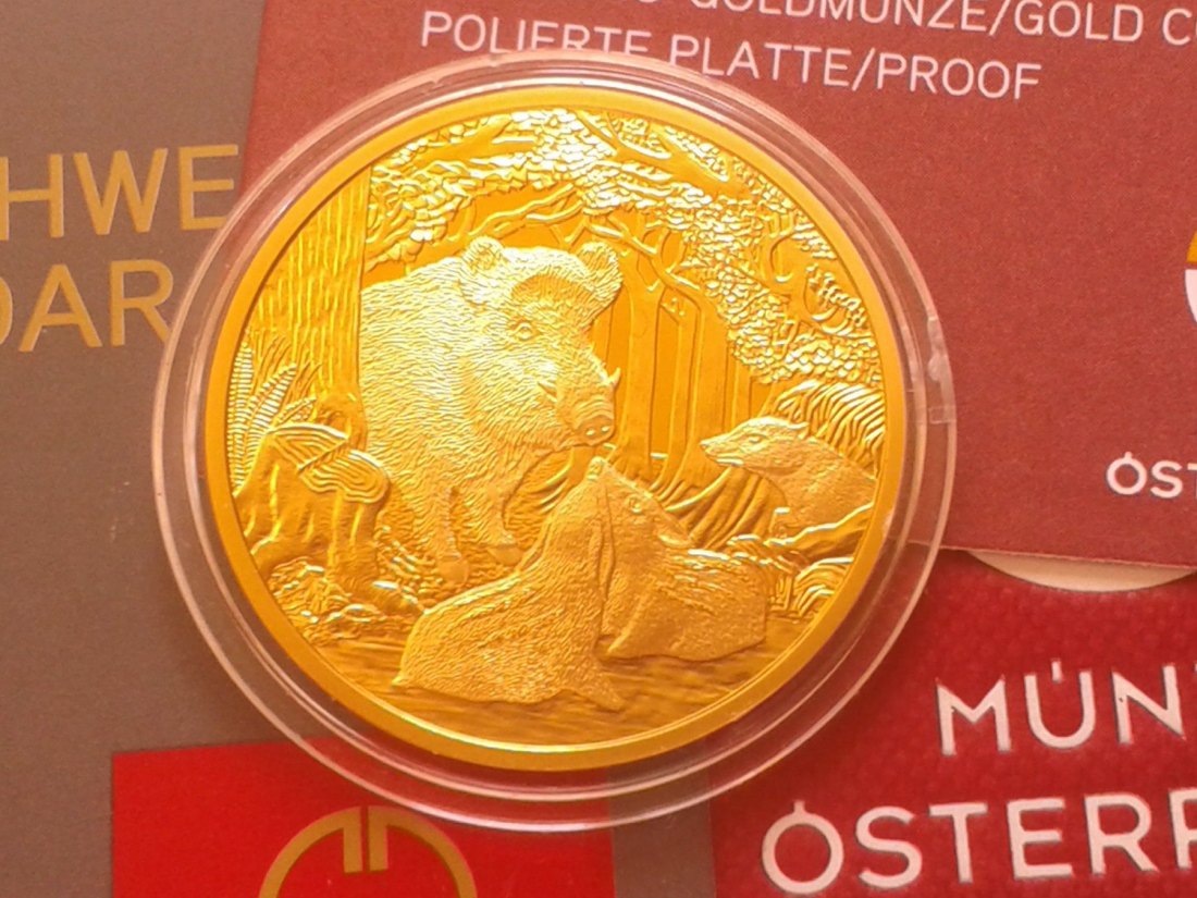  Original 100 euro 2014 Österreich Gold Wildtiere Wildschwein 16,23g 986er Dukatengold   