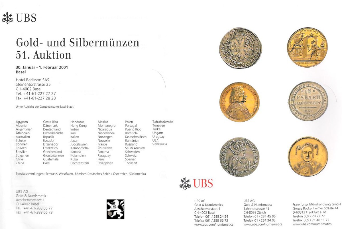  Schweizerischer Bankverein (Basel) Auktion 51 (2001) Spezialserien Schweiz Westfalen RDR/Österreich   