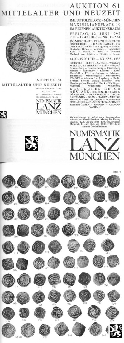 Lanz ( München ) Auktion 61 (1992) Altendorf - Augsburg - Berlin - Bremen - Breslau - Danzig ua.   
