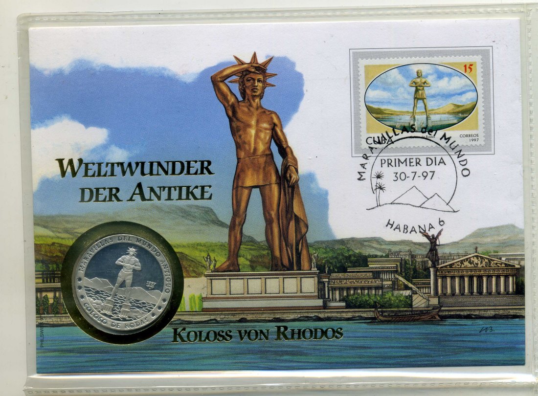  10 Peso 1997 Weltwunder der Antike Koloss von Rhodos in tollem Numisbrief RAR   
