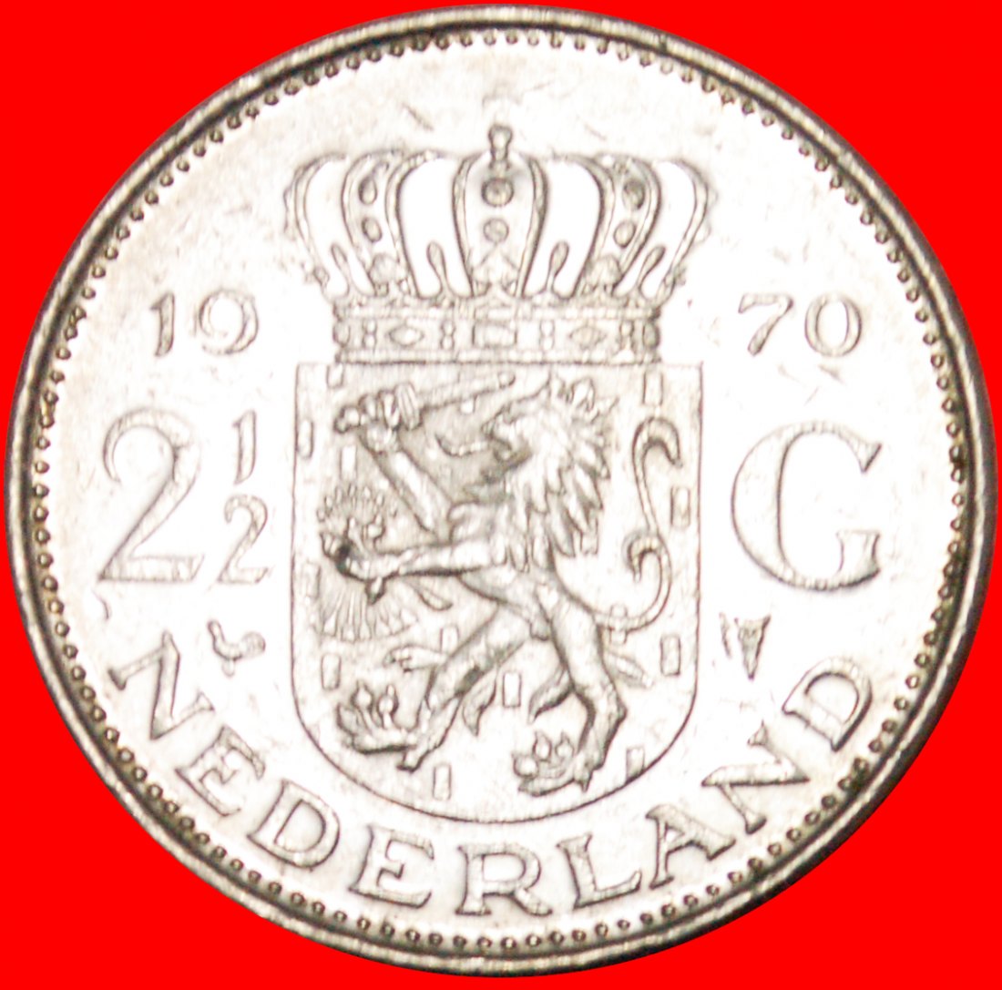 * PORTRAIT SINISTER: NETHERLANDS ★ 2 1/2 GULDEN 1970! JULIANA (1948-1980)★LOW START ★ NO RESERVE!