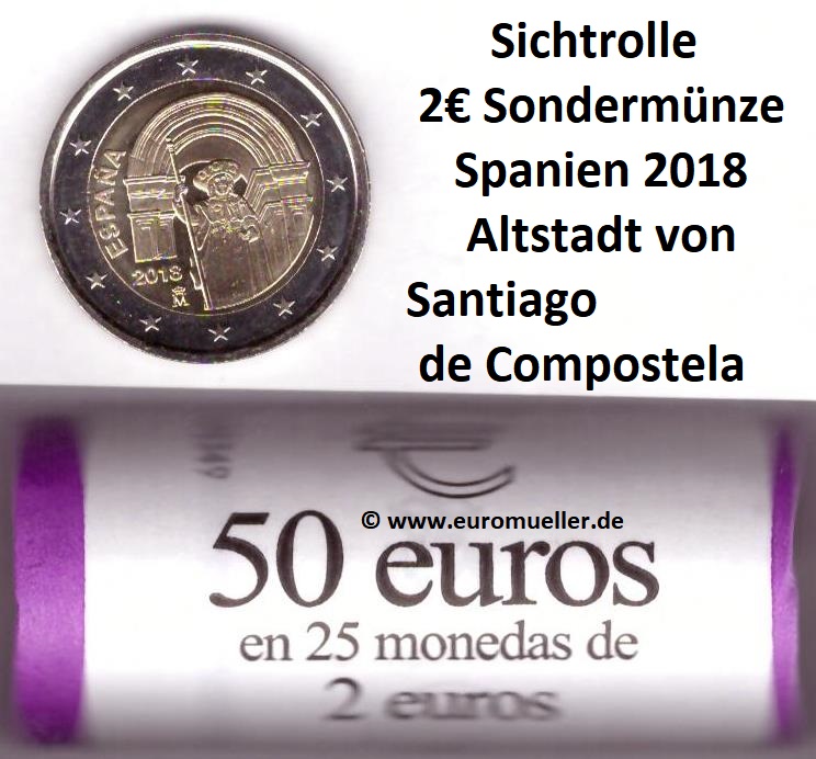 Spanien Rolle...2 Euro Gedenkmünze 2018...Compostela   
