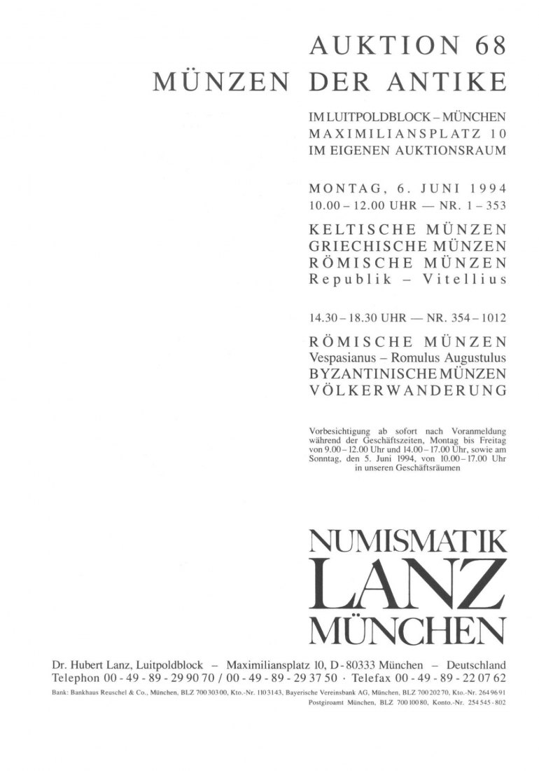  Lanz ( München ) Auktion 68 (1994) ANTIKE - Römische Republik & Kaiserzeit ,Griechen ,Kelten ,Byzanz   