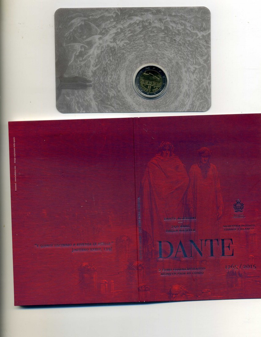  2 Euro San Marino 2015 Dante im Original Folder   