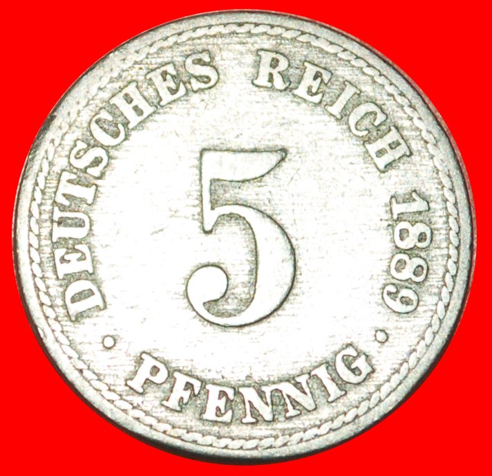  * ADLER (1874-1889): DEUTSCHLAND ★ 5 PFENNIG 1889A! WILHELM I. (1871-1888) OHNE VORBEHALT!   