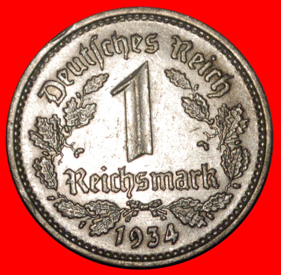  * NO SWASTIKA: GERMANY ★ 1 MARK 1934D! TYPE 1933-1939 THIRD REICH 1933-1945 LOW START ★ NO RESERVE!   