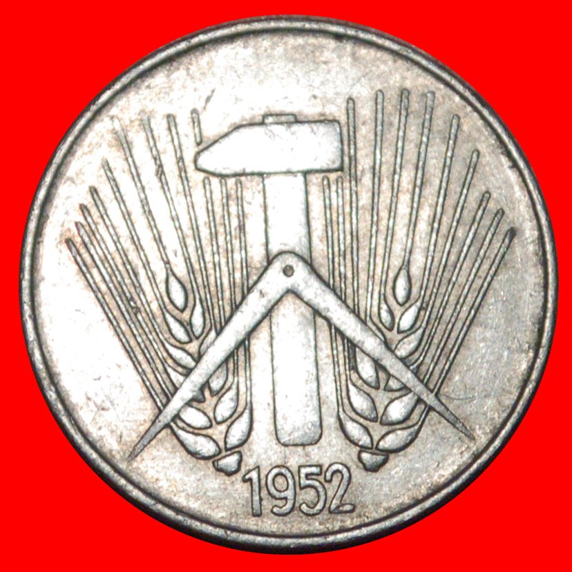 * HAMMER AND COMPASS (1952-1953): GERMANY ★ 10 PFENNIG 1952A! LOW START ★ NO RESERVE!   