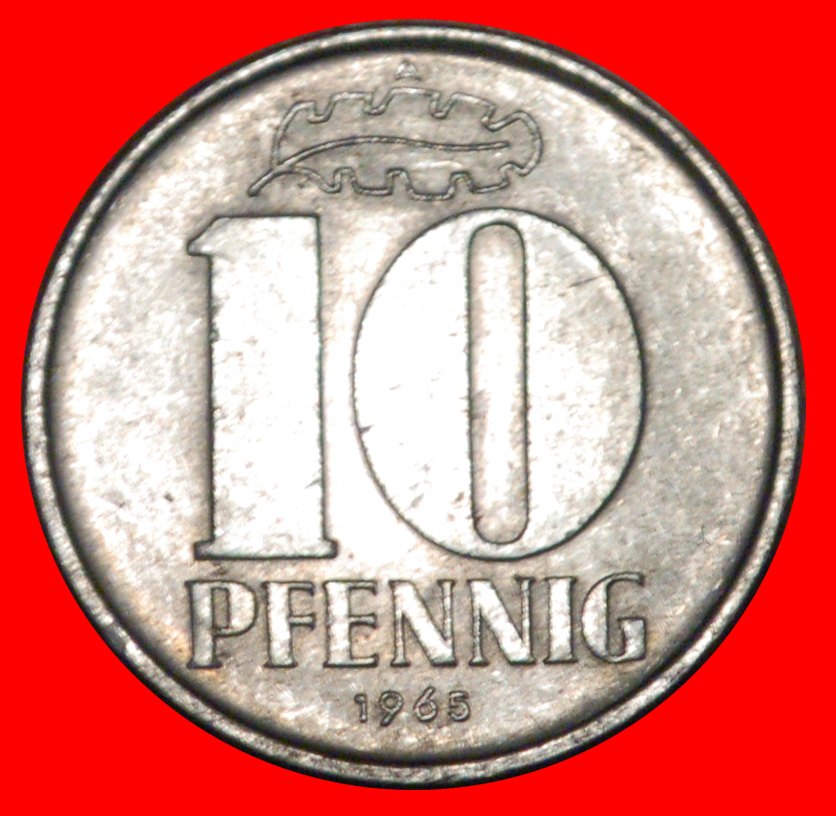 * HAMMER AND COMPASS (1963-1990): GERMANY ★ 10 PFENNIG 1965A! MINT LUSTRE! LOW START ★ NO RESERVE!