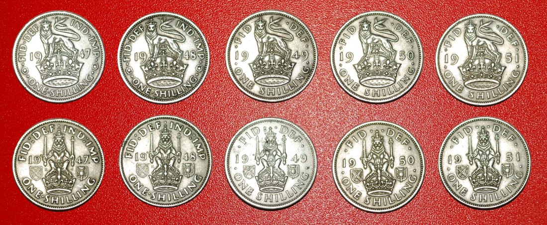  * SET 10 COINS: UNITED KINGDOM ★ 1 SHILLING 1947-1951! GEORGE VI (1937-1952)! OHNE VORBEHALT!   