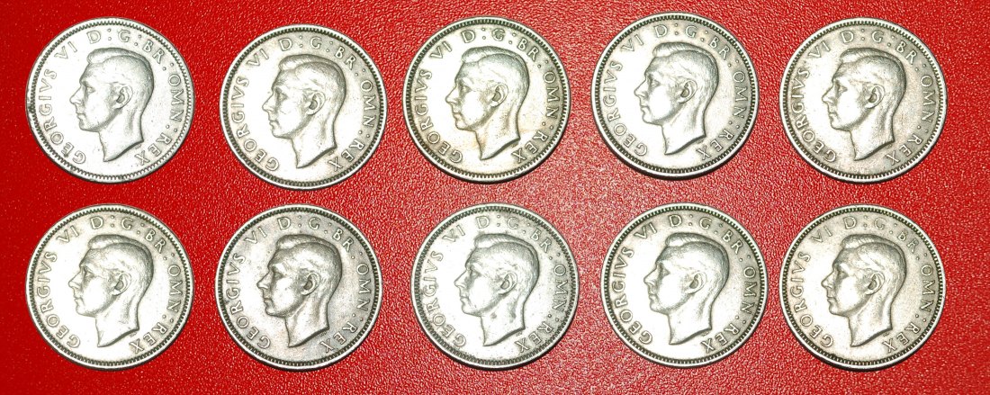  * SET 10 COINS: UNITED KINGDOM ★ 1 SHILLING 1947-1951! GEORGE VI (1937-1952) LOW START ★ NO RESERVE!   