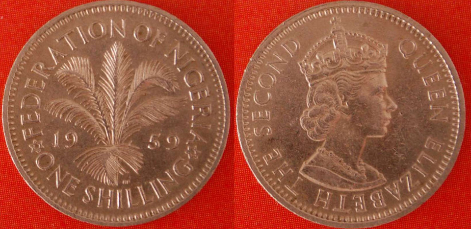  * STARS of DAVID ★ NIGERIA ★ 1 SHILLING 1959 ELIZABETH II!  LOW START!★NO RESERVE!   