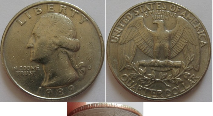  1989, United States, ¼ Dollar, D, „Washington Quarter”   