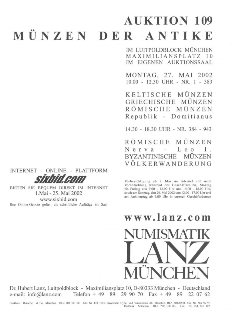 Lanz ( München ) Auktion 109 (2002) ANTIKE Römische Republik & Kaiserzeit ,Griechen ,Kelten ,Byzanz   