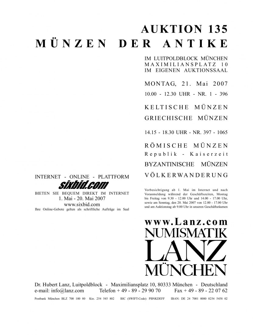  Lanz ( München ) Auktion 135 (2007) ANTIKE Römische Republik & Kaiserzeit ,Griechen ,Kelten ,Byzanz   