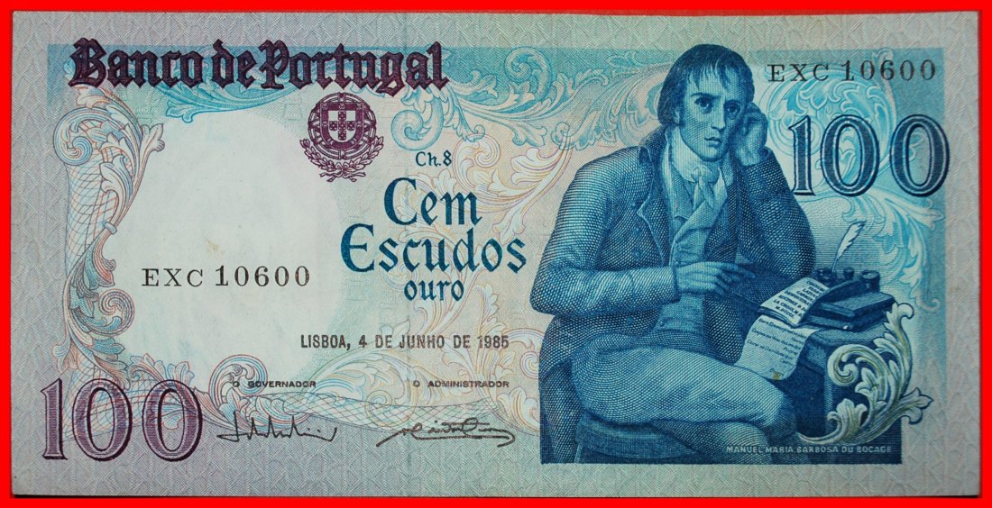  * ELMANO SADINO (1765-1805): PORTUGAL ★ 100 ESCUDO 1985! VERÖFFENTLICHT WERDEN! OHNE VORBEHALT!   