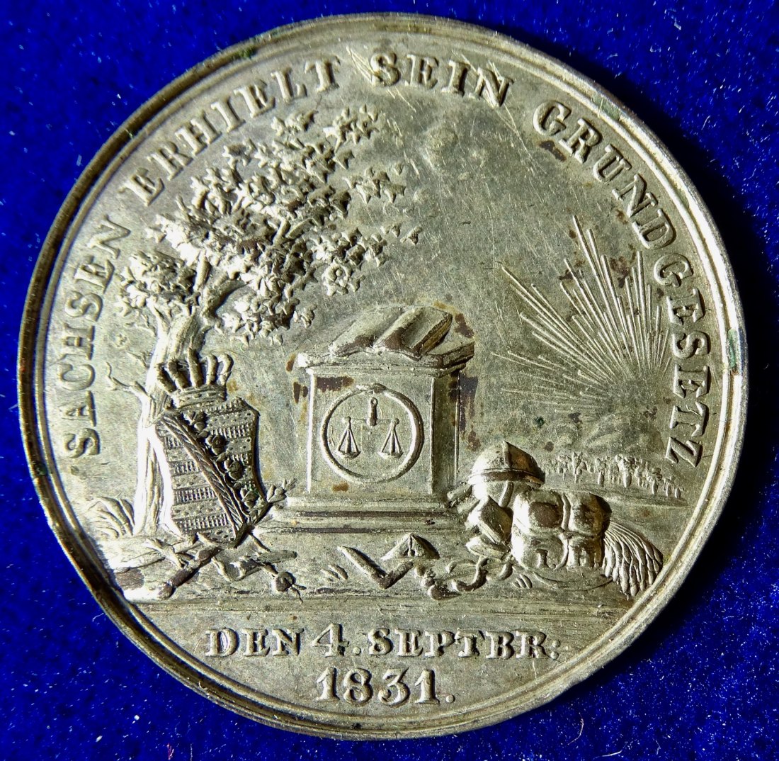  Sachsen, Medaille zur Verfassung von 1831, einseitiger Probeabschlag.   