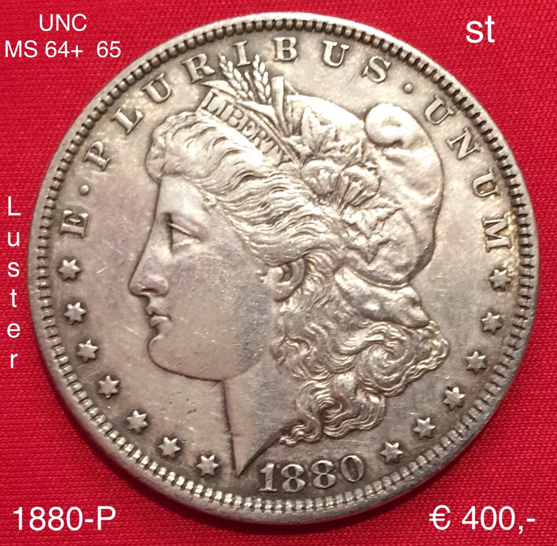  USA 1880-P Morgan Silver Dollar st / UNC MS 64+ 65 with Mint Luster   