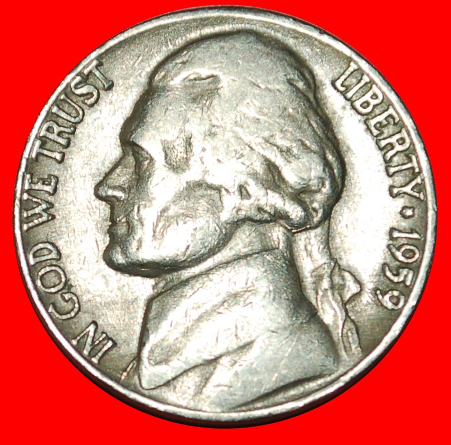  * STERN: USA ★ 5 CENTS 1959D! JEFFERSON (1801-1809) OHNE VORBEHALT!   