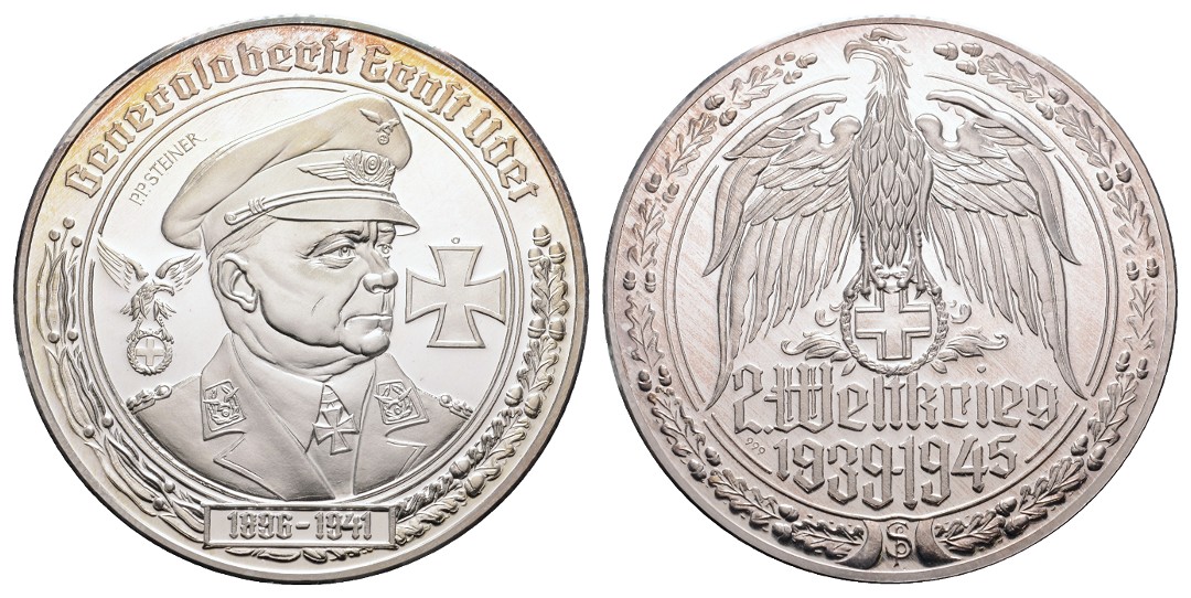  Linnartz 2. Weltkrieg Silbermedaille (Steiner) Generaloberst Ernst Udet, 35,06fein, 50 mm, PP   