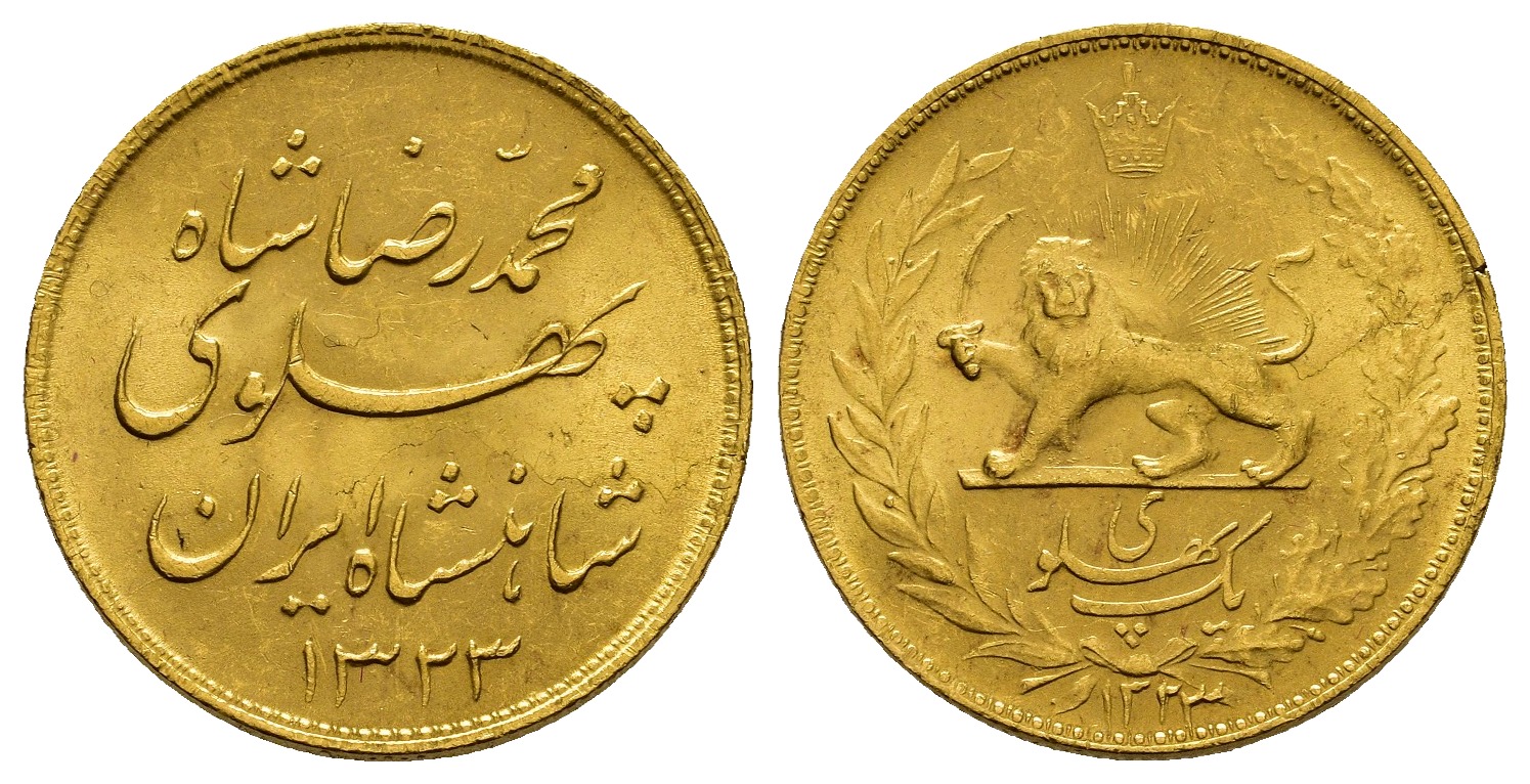 PEUS 7547 Iran 7,32 g Feingold. Muhammad Reza Pahlawi (1942-1979) Pahlavi GOLD 1323 = 1944 Kl. Kratzer, fast Stempelglanz