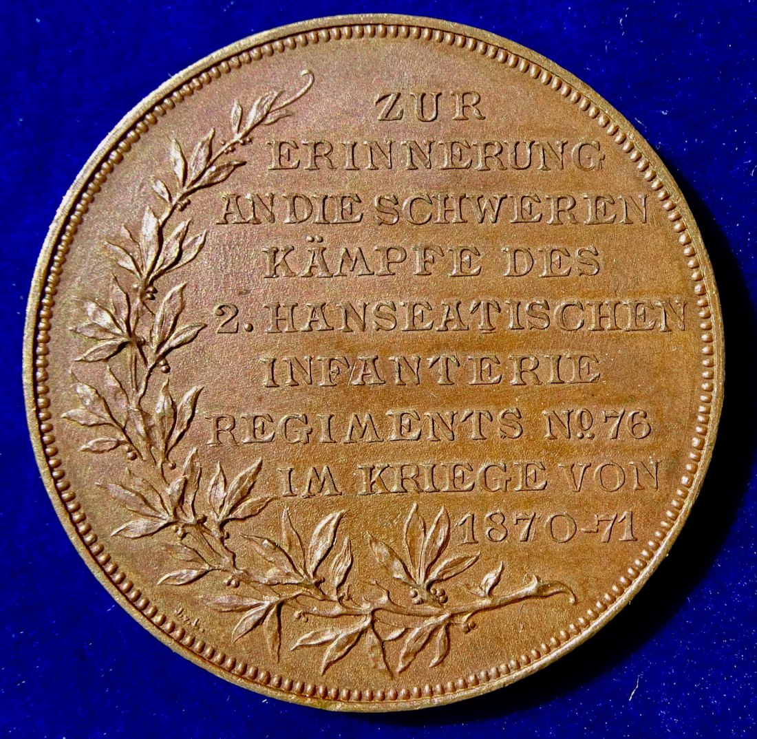  Hamburg, Bronze- Medaille 1895 zur Schlacht von Loigny 1870 von August Vogel   