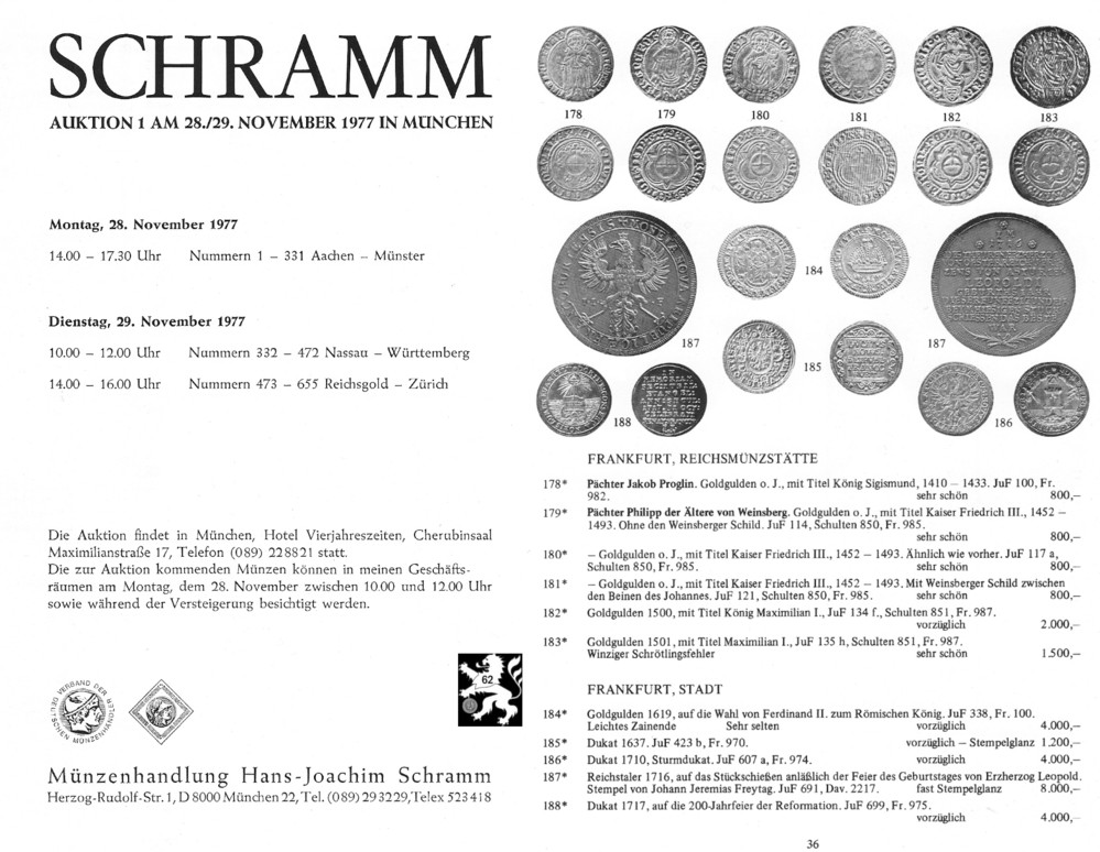  Schramm (München) Auktion 1 (1977) Deutsche Münzen & Medaillen Altdeutschland / Ausländische Münzen   