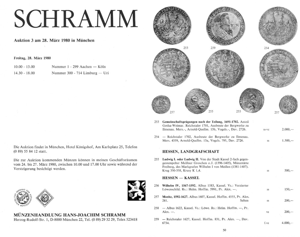  Schramm (München) Auktion 3 (1980) Deutsche Münzen & Medaillen / Habsburgische Lande ua Salzburg   