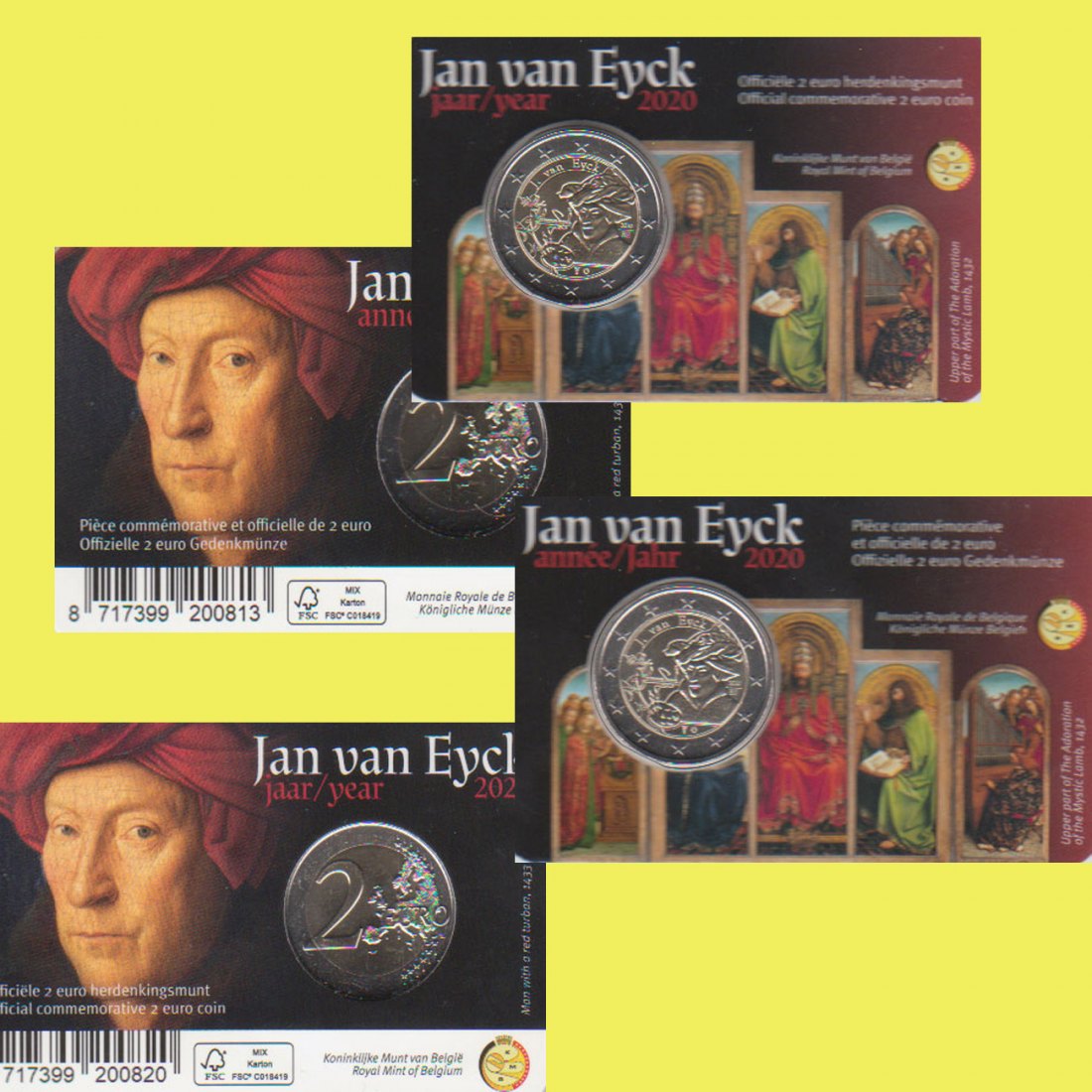  Offiz. Coincard 2 x 2 Euro-Sondermünze Belgien *Jan van Eyck* 2020 Ausgabe NL + F   