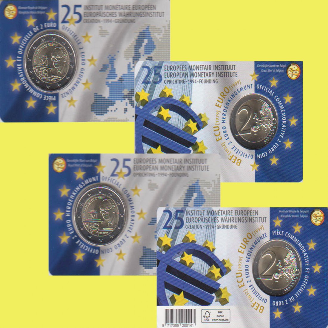  Offiz. Coincard 2 x 2 Euro-Sondermünze Belgien *Währungsinstitut* 2020 Ausgabe NL + F   