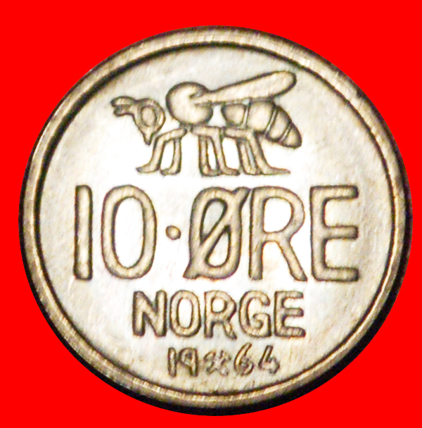  * HONEYBEE (1959-1973): NORWAY ★10 ORE 1964 MINT LUSTRE! OLAV V (1957-1991)  LOW START ★ NO RESERVE!   