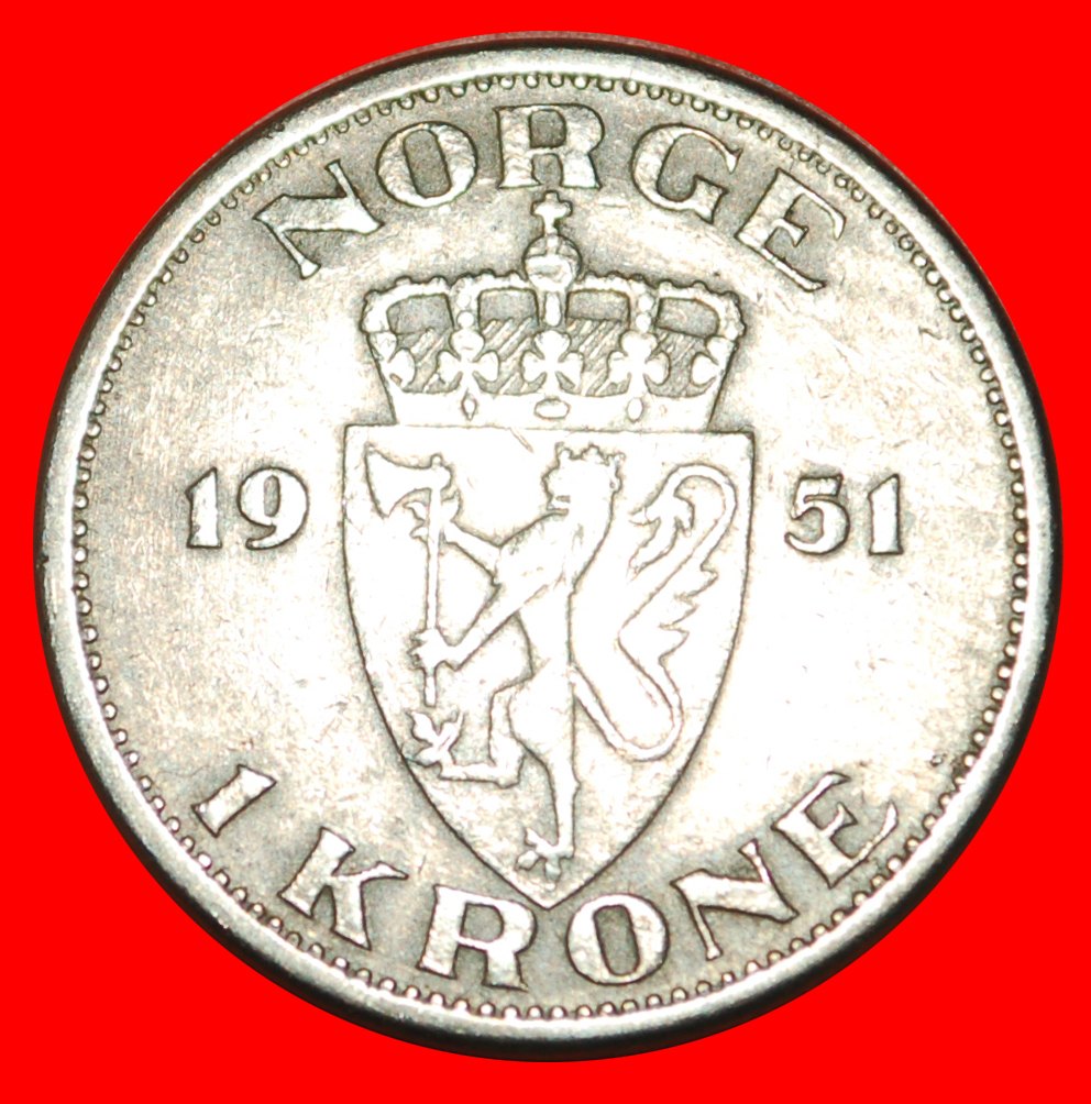  * MONOGRAM YEAR=TYPE: NORWAY ★ 1 CROWN 1951! HAAKON VII (1905-1957) LOW START ★ NO RESERVE!   