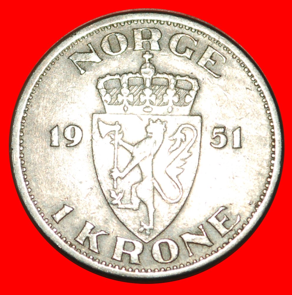  * MONOGRAMM JAHR = TYP: NORWEGEN ★ 1 KRONE 1951! HAAKON VII. (1905-1957) OHNE VORBEHALT!   