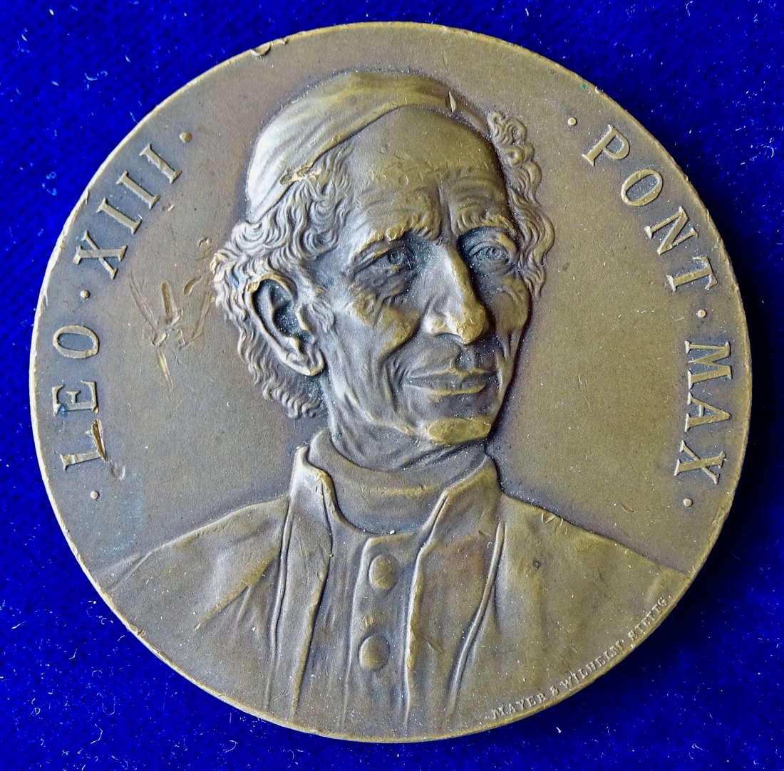 Papst Leo XIII 25. Jubiläum 1903 Jugendstil Medaille von Wilhelm Mayer, Stuttgart   